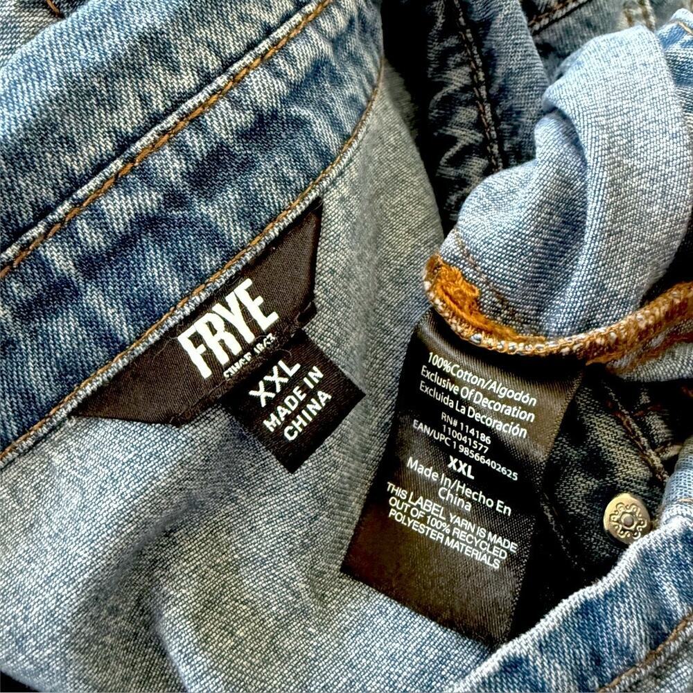 Frye Women Denim Button Up Long Sleeve Shirt Mini Jean Dress XXL Faded Blue Wash - Picture 13 of 13